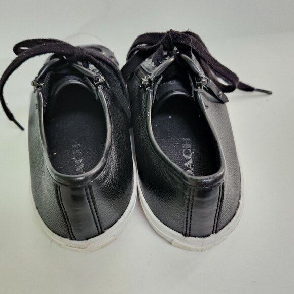 Coach Empire Zipper Black Leather Low Top Sneakers Size 8B - Picture 3 of 6